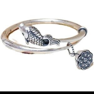Silver fish cuff bracelet
